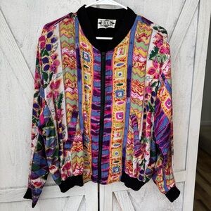 Vintage Ride Floral Bomber Jacket Women’s Medium Full Zip Pockets